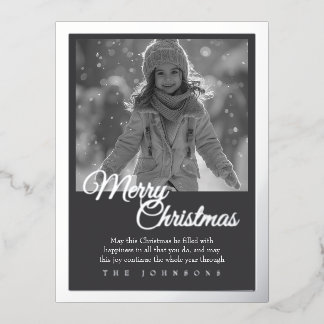Carte Postale De Vacances En Aluminium Elegant Unique Modern Photo Merry Christmas Silver