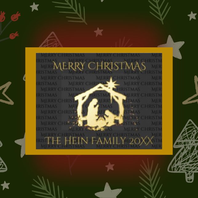 Carte Postale De Vacances En Aluminium Élégante crèche Scène Gold Noël (Créateur téléchargé)