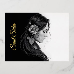 Carte Postale De Vacances En Aluminium Elégante fille avec fleur en cheveux art moderne