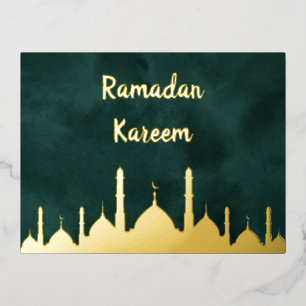 Carte Postale De Vacances En Aluminium Elégante Mosquée d'or Vert Ramadan Kareem Islamiqu