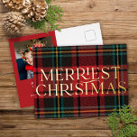 Carte Postale De Vacances En Aluminium Elégante Red Tartan Noël Photo Real Foil Card<br><div class="desc">Cet élégant carte photo de vacances dispose d'un classique arrière - plan écossais et "Noël le plus joli" en feuille d'or sur le devant. Au fond, vous trouverez un arrière - plan rouge festif, une photo et un texte élégant. Le papier doré sur cette carte brille vraiment et ajoute cette...</div>