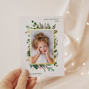 Carte Postale De Vacances En Aluminium Élégante verdure or Blanc avec photo