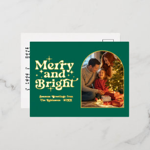 Carte Postale De Vacances En Aluminium Emerald and Gold Merry et Bright Retro Christmas