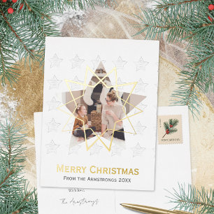 Carte Postale De Vacances En Aluminium Étoile géométrique blanche pure Noël moderne