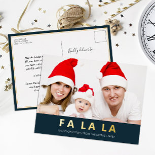 Carte Postale De Vacances En Aluminium Fa La La Blue Gold Photo de Noël moderne