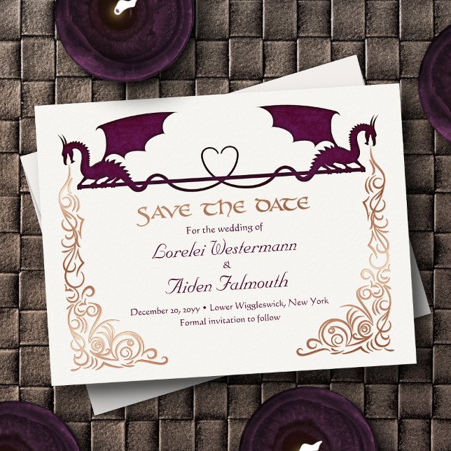 Carte Postale De Vacances En Aluminium Fantasy Dragon Burgundy Wedding Save the Date Card (Créateur téléchargé)