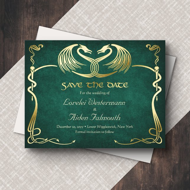 Carte Postale De Vacances En Aluminium Fantasy Dragon Green Wedding Save the Date Card (Créateur téléchargé)