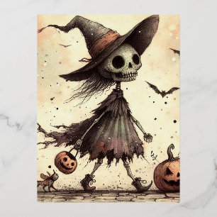 Carte Postale De Vacances En Aluminium Fantôme avec casquette sorcier Halloween