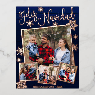 Carte Postale De Vacances En Aluminium Feliz Navidad Flocon de neige Rustique 4 Photos Co