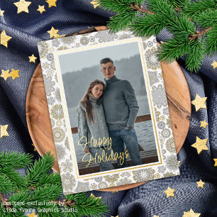 Carte Postale De Vacances En Aluminium Festif Floral Mandala Neige Flakes Motif Gold