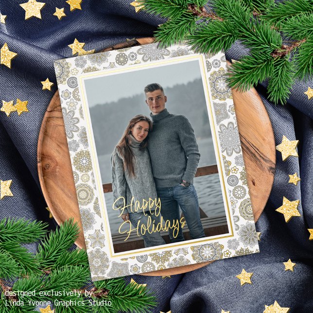 Carte Postale De Vacances En Aluminium Festif Floral Mandala Neige Flakes Motif Gold (Créateur téléchargé)