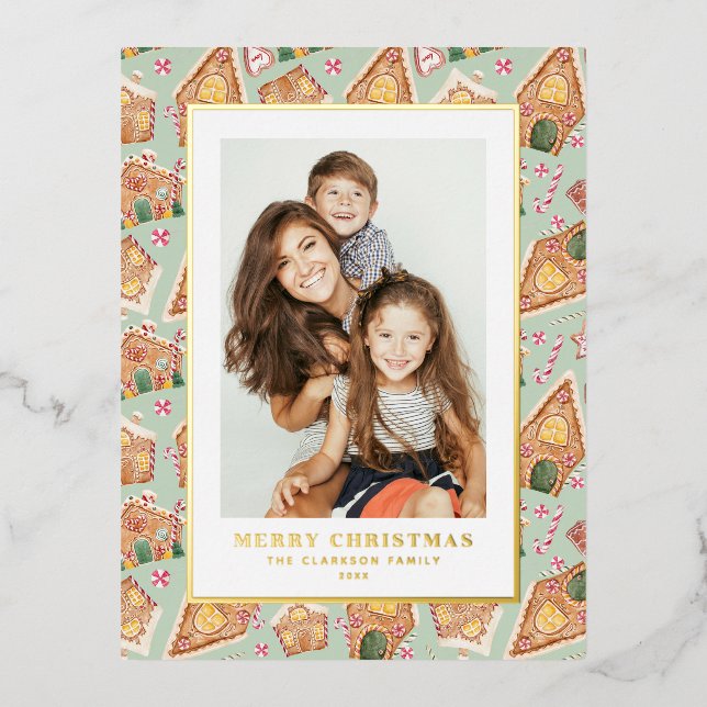 Carte Postale De Vacances En Aluminium Festif pain d'épices Maison Mint Photo Noël (Recto)