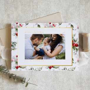 Carte Postale De Vacances En Aluminium Festive Holly Motif Joyeux Noël Photo