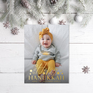 Carte Postale De Vacances En Aluminium Festive Starry Happy Hanoukka Photo Gold