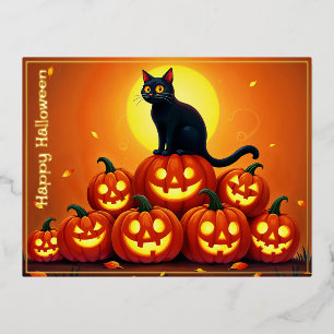 Carte Postale De Vacances En Aluminium Fête automne Halloween art noir félin ami