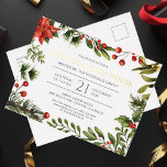 Carte Postale De Vacances En Aluminium Fête de Noël Open House Verdure Gold Foil<br><div class="desc">Un cool aquarelle vert vacances famille,  entreprise,  et co-travailleurs conception d'invitation de fête vous pouvez facilement customiser en cliquant sur le bouton "Personnaliser"</div>