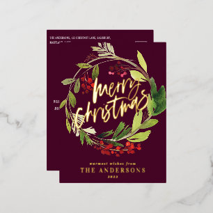 Carte Postale De Vacances En Aluminium feuillage Bourgogne élégant non photo Noël