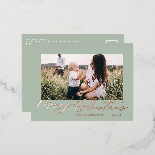 Carte Postale De Vacances En Aluminium Feuillage minimal moderne 1 script photo élégant f (Recto/Verso)