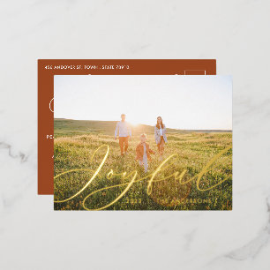 Carte Postale De Vacances En Aluminium Feuille minimaliste moderne 1 script élégant rouil