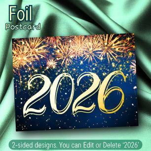 Carte Postale De Vacances En Aluminium Feux d'artifice doré scintille Joyeux Nouvel An mo