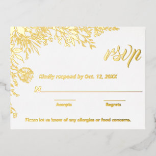 Carte Postale De Vacances En Aluminium Fleurs sauvages Gold Foil Mariage RSVP
