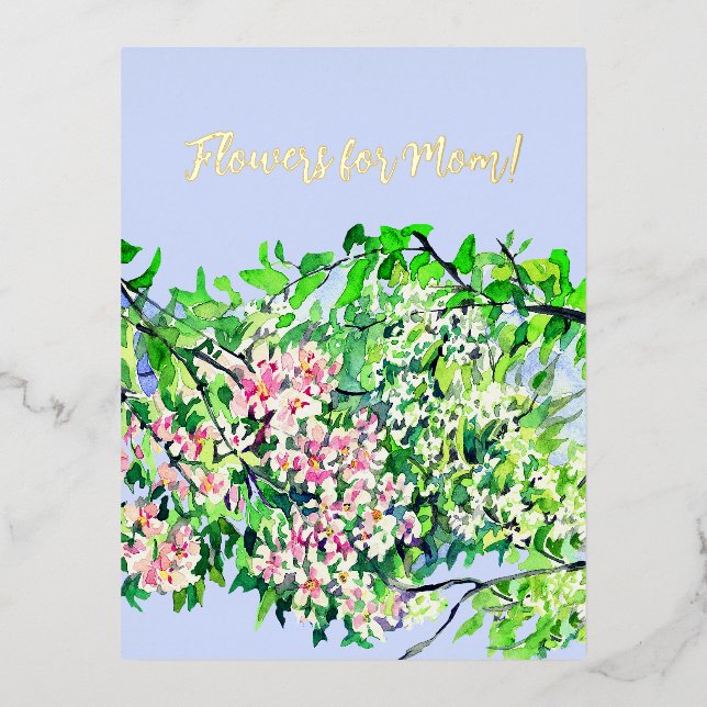 Carte Postale De Vacances En Aluminium Flowers for the best mom! foil holiday postcard (Recto)