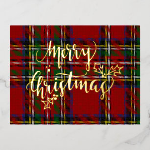 Carte Postale De Vacances En Aluminium Foil Merry Christmas Stewart Tartan