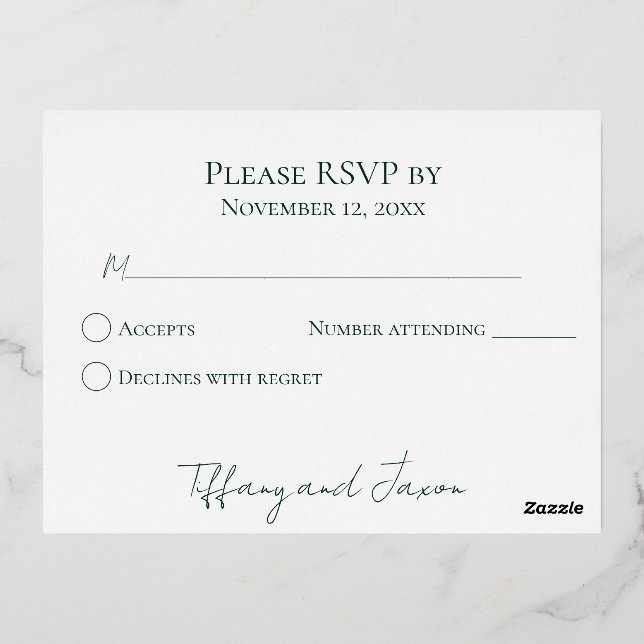Carte Postale De Vacances En Aluminium Forest Green Luxe Real Foil Wedding RSVP (Verso)