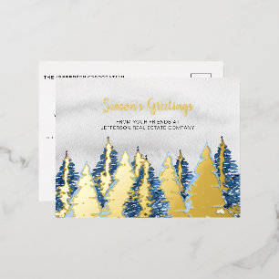 Carte Postale De Vacances En Aluminium Forêt d'arbres de pin enneigés à l'aquarelle Hiver