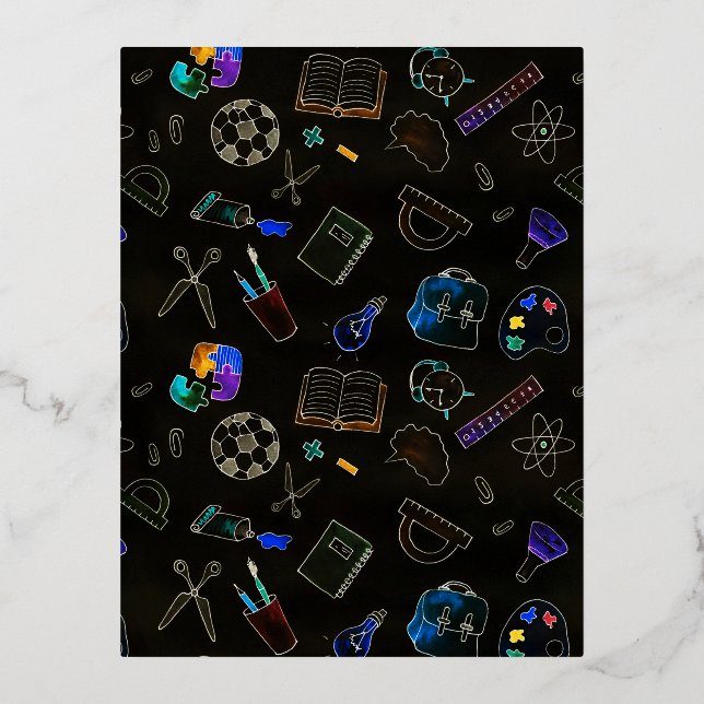 Carte Postale De Vacances En Aluminium Fournitures scolaires motifs, école (Recto)