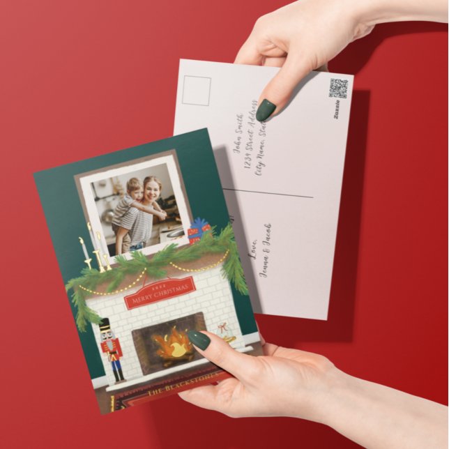 Carte Postale De Vacances En Aluminium Foyer De Noël Cosy Illustration Avec Photo (Créateur téléchargé)