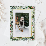 Carte Postale De Vacances En Aluminium Fraise d'hiver avec Feuilles variés Noël photo<br><div class="desc">Envoyez des souhaits festifs avec cette carte postale de Noël avec un motif d'aquarelle d'airelles avec des feuilles variés. Un cadre photo en feuille d'or ajoute un accent brillant et poli autour de votre photo personnalisée. Les baies rouges et le feuillage vert doux créent un look de vacances intemporel avec...</div>