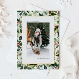 Carte Postale De Vacances En Aluminium Fraise d'hiver avec Feuilles variés Noël photo