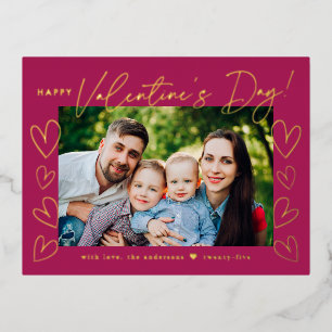 Carte Postale De Vacances En Aluminium Fuchsia moderne et Gold Script Saint Valentin