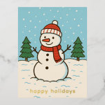 Carte Postale De Vacances En Aluminium Fun Snowman mignon Noël<br><div class="desc">Carte postale de Noël en papier mignon avec une illustration amusante de bonhomme de neige avec le message d'accueil modifiable "Happy Holidays".</div>