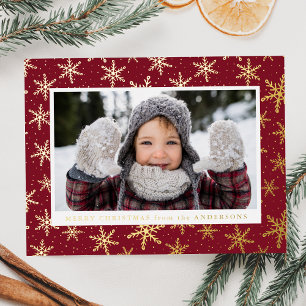 Carte Postale De Vacances En Aluminium Galettes de neige dorées Photo Bourgogne et or