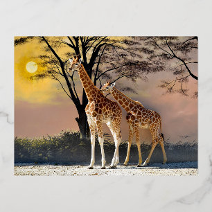 Carte Postale De Vacances En Aluminium Girafe et arbres