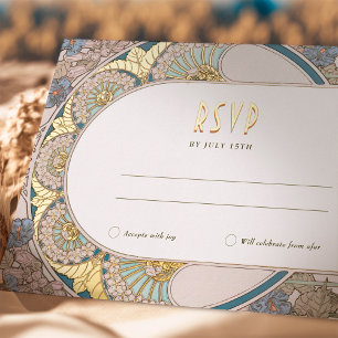 Carte Postale De Vacances En Aluminium Gold Blue RSVP Insérer Art Nouveau Vintage par Muc