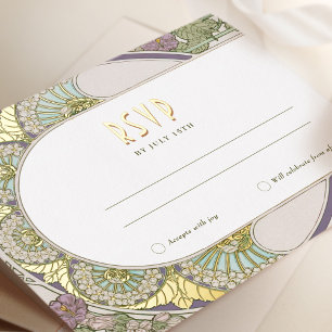 Carte Postale De Vacances En Aluminium Gold Lilac RSVP Insérer Art Nouveau Vintage Mucha