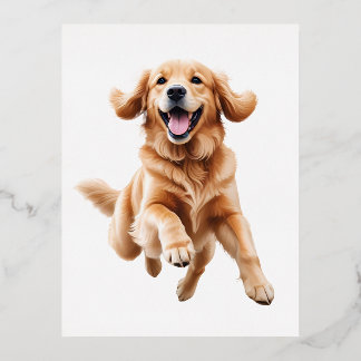 Carte Postale De Vacances En Aluminium Golden Retriever Joyeux Jouer Fun Jumping En Air