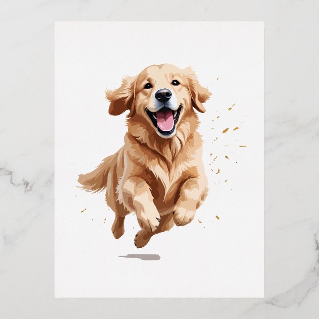 Carte Postale De Vacances En Aluminium Golden Retriever Joyeux Jouer Fun Jumping En Air (Recto)