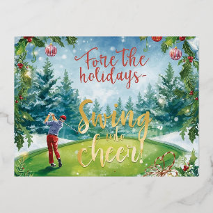 Carte Postale De Vacances En Aluminium Golf Noël avec Golfer sur Green sous la neige