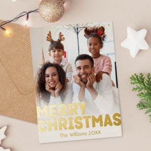 Carte Postale De Vacances En Aluminium Gras moderne photo verticale Joyeux or de Noël