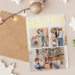 Carte Postale De Vacances En Aluminium Gras Moderne Vertical Trois Photo Happy Gold<br><div class="desc">Envoyez des voeux chauds cette saison de vacances avec cette carte postale unique et mignonne, moderne et audacieuse, trois photos en feuille d'or joyeux. Son design simple et minimaliste présente des éléments d'inspiration boho en feuille d'or. Célébrant l'esprit festif de décembre, ce design apporte une touche joyeuse et amusante à...</div>