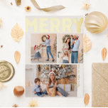 Carte Postale De Vacances En Aluminium Gras Moderne Vertical Trois Photo Joyeux Or<br><div class="desc">Envoyez des souhaits chauds cette saison de vacances avec cette carte postale unique et mignonne, moderne et audacieuse trois photo joyeux feuille d'or de vacances. Son design simple et minimaliste présente des éléments d'inspiration boho en feuille d'or. Célébrant l'esprit festif de décembre, ce design apporte une touche joyeuse et amusante...</div>