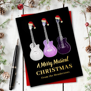 Carte Postale De Vacances En Aluminium Guitare Joyeux Noël Personnalisé Pink Gold
