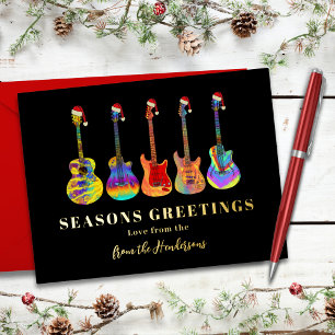 Carte Postale De Vacances En Aluminium Guitares de Noël à thème musical Noir et Or