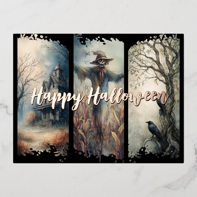 Carte Postale De Vacances En Aluminium Halloween Brushstroke Triptyque (Recto)