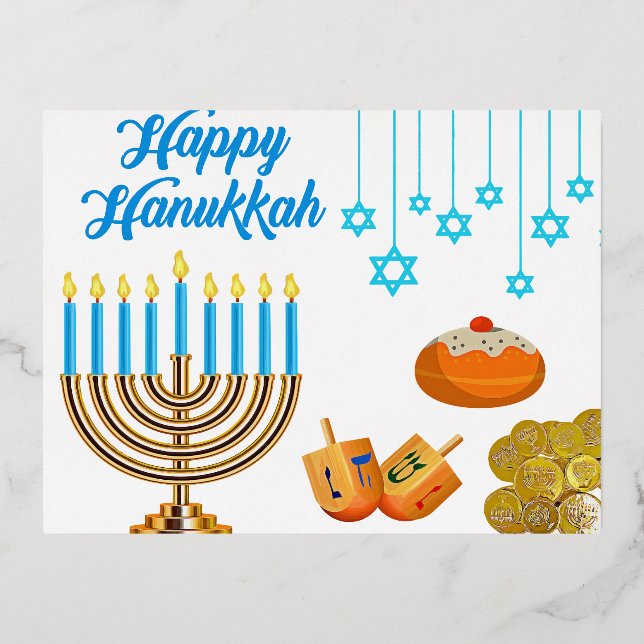 Carte Postale De Vacances En Aluminium Hanukkah Menorah with Candles and Traditional Item (Recto)