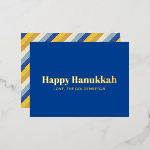 Carte Postale De Vacances En Aluminium Happy Hanoukka bleu or rayures modernes personnali